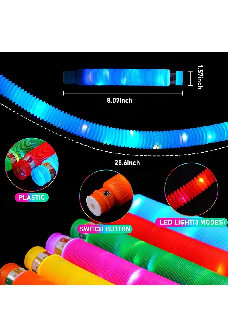 MIXDE 6 Pack Light Up Pop Tubes Fidget Toy Sensory Tubes Toddler Toys LED Pop Glow Sticks Glow in The Dark Party Supplies Party Bag Fillers for Kids  - Image 3
