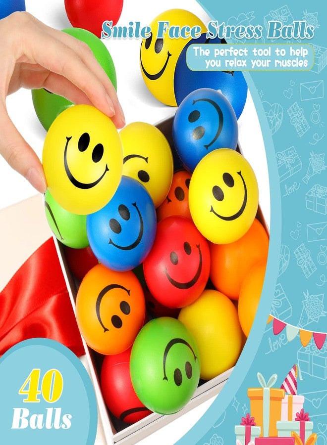 Vinsot 40 Pcs 2.5 Inch Assorted Color Smile Face Stress Balls Bulk Happy Smile Stress Relief Balls Mini Funny Foam Face Toys for Teens Adults Carnival Christmas Bag Fillers - Image 2