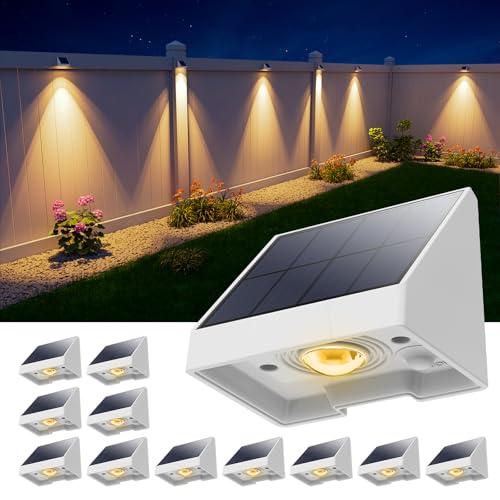 GVSHINE 12 Pack Solar Powered Fence Lights Outdoor Waterproof with Warm White LED Spot Lens for Outside Pool Cage Patio Yard Rail Garage Adhesive Designed for Easy Mounted White Shell - Image 1