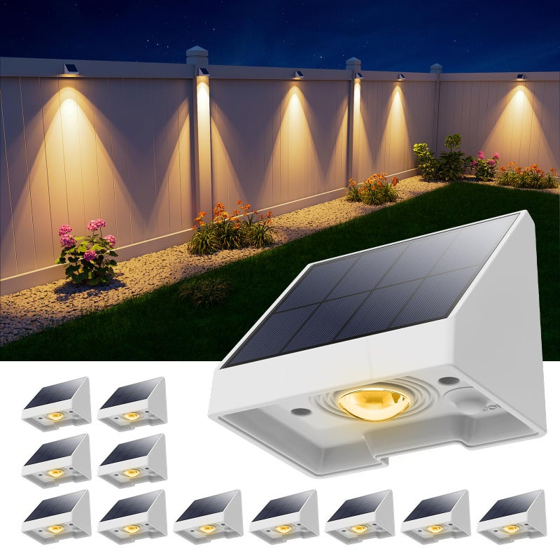 GVSHINE 12 Pack Solar Powered Fence Lights Outdoor Waterproof with Warm White LED Spot Lens for Outside Pool Cage Patio Yard Rail Garage Adhesive Designed for Easy Mounted White Shell - Image 2