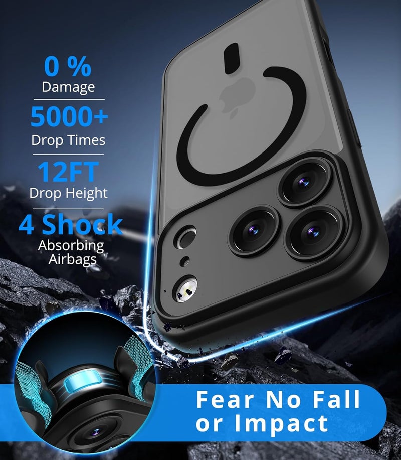Vansdon Magnetic Case for iPhone 17 Pro with 1-Pack Tempered Glass Screen Protector, Compatible with MagSafe, Military-Grade Drop Protection, Slim Translucent Matte Shockproof Case - Black - Image 2