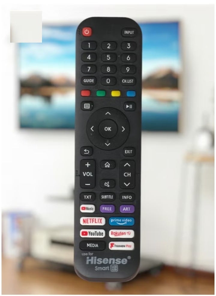Smart TV Remote Control for Hisense TVs – Compatible with LED, LCD, Plasma Models | Includes Netflix, Prime Video, YouTube, Rakuten TV & Freeview Play Key Buttons – Easy Setup & Full Functionality