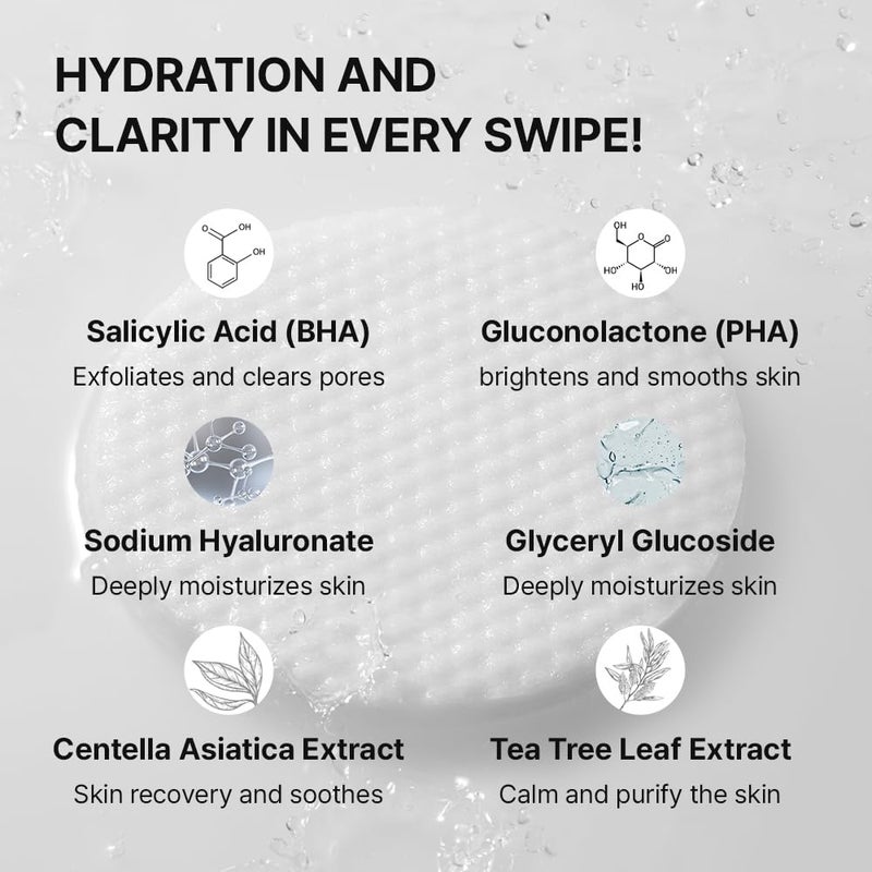 Needly Daily Toner Pad, Exfoliating Facial Pads with BHA & PHA, Deep Hydration, Pore Minimizer for Face, Centella, Tea Tree, High Volume Essence, Extra Large Cotton Pad, Korean Skin Care (60 Pads) - Image 2
