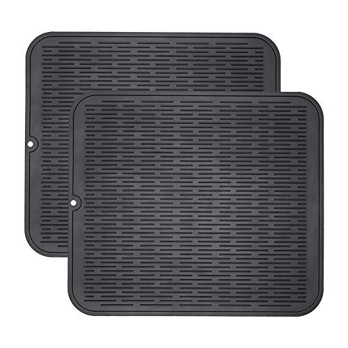 ZLR 2 Pcs Large Silicone Dish Drying Mat (16" x 18") - XL Heavy Duty Drainboard Mat for Pots, Pans & Family Loads - Heat Resistant Trivet & Counter Protector, Easy Clean (Black) - Image 1
