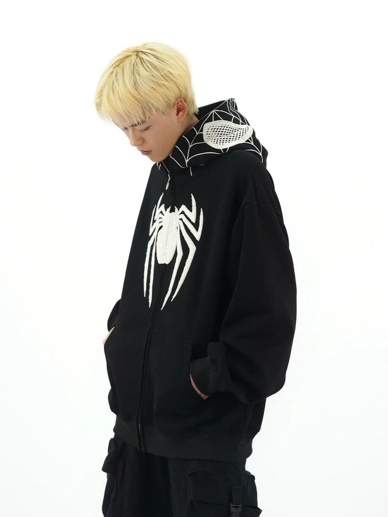 OATSBAS Y2K Hip Hop Spider Hoodie for Women Men Graphic Full Zip up Hoodies Oversized Kawaii Hoodies Spider Jacket (Black,Medium) - Image 4