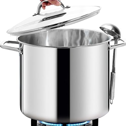 HOMICHEF Commercial Grade LARGE STOCK POT 20 Quart With Lid - Nickel Free Stainless Steel Cookware - Healthy Polished Stockpots - Heavy Duty Induction Soup Pot - Image 1