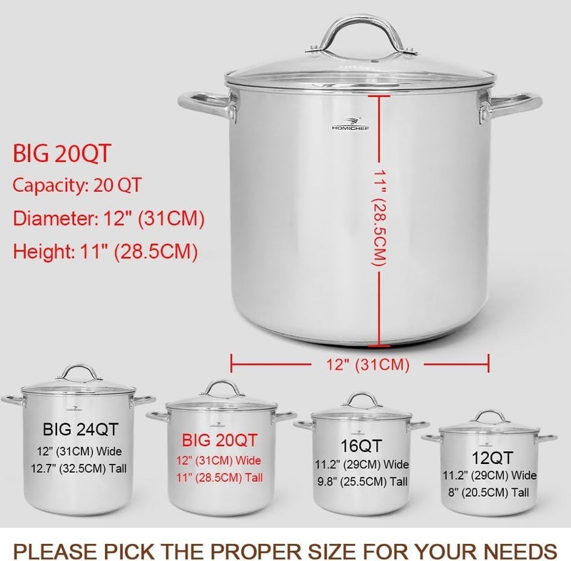 HOMICHEF Commercial Grade LARGE STOCK POT 20 Quart With Lid - Nickel Free Stainless Steel Cookware - Healthy Polished Stockpots - Heavy Duty Induction Soup Pot - Image 4