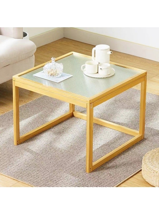 رافين مجموعة مكونة من طاولتين من الخيزران بتصميم كلاسيكي لمنتصف القرن مع قاعدة تخزين وطاولة تقديم زجاجية وطاولات مركزية لغرفة المعيشة لأثاث المكاتب المنزلية مقاس 50 × 50 × 38 و60 × 60 × 47 سم - Image 3