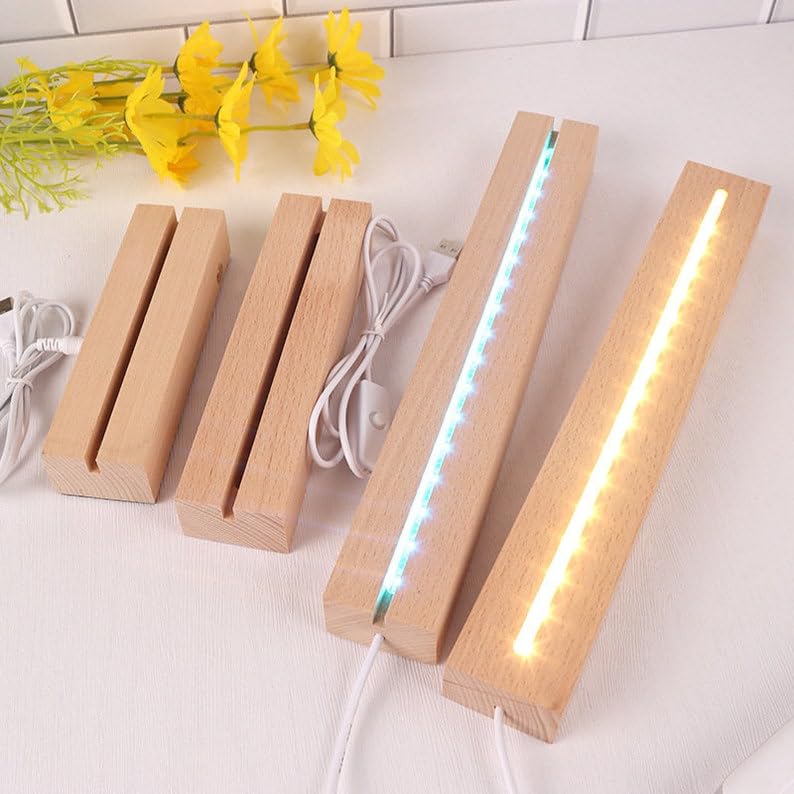SNOOGG LED Display Night Lights Wood Lighted Base L Stand for DIY Glass Jewelry 300mm Name Letters Resin Art Display (16 in) - Image 3
