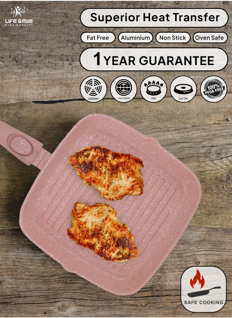 Life Smile - Granite Coated Non-Stick Grill Pan with Stay Cool Detachable Handle for Stove Tops, Square Big Grill Skillet Steak Pan for Indoor & Outdoor Gas Grill Camping & BBQ - 100% PFOA & PFAS Free - Image 1