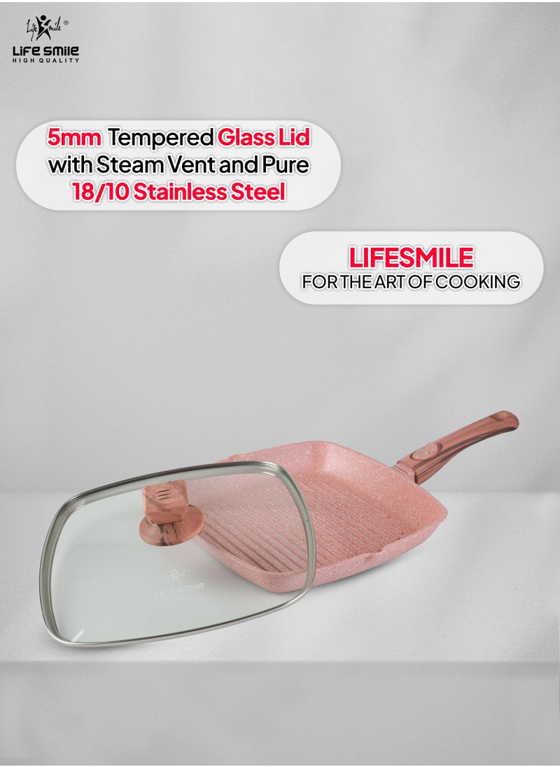 Life Smile - Granite Coated Non-Stick Grill Pan with Stay Cool Detachable Handle for Stove Tops, Square Big Grill Skillet Steak Pan for Indoor & Outdoor Gas Grill Camping & BBQ - 100% PFOA & PFAS Free - Image 1