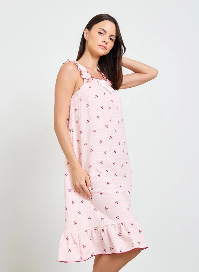 Take Two Pink Cherry Gingham Sleeveless Nightdress