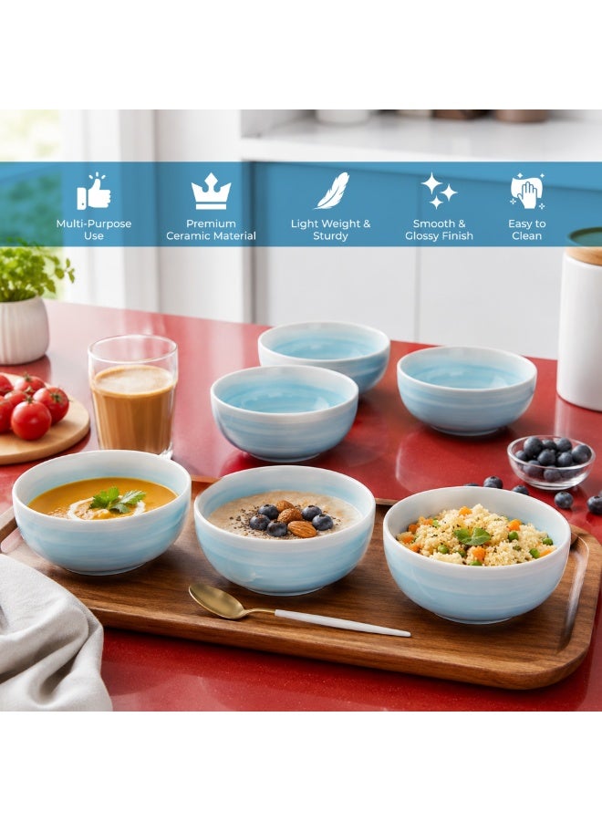 Blue Ceramic Bowl 6 Piece Set Microwave Dishwasher Safe Serving Bowls for Soup Rice Cereal Salad Snacks Dessert Kitchen Dining and Restaurant Use - Image 2