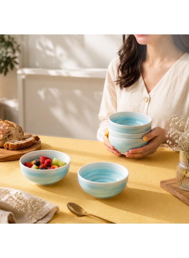 Blue Ceramic Bowl 6 Piece Set Microwave Dishwasher Safe Serving Bowls for Soup Rice Cereal Salad Snacks Dessert Kitchen Dining and Restaurant Use - Image 3