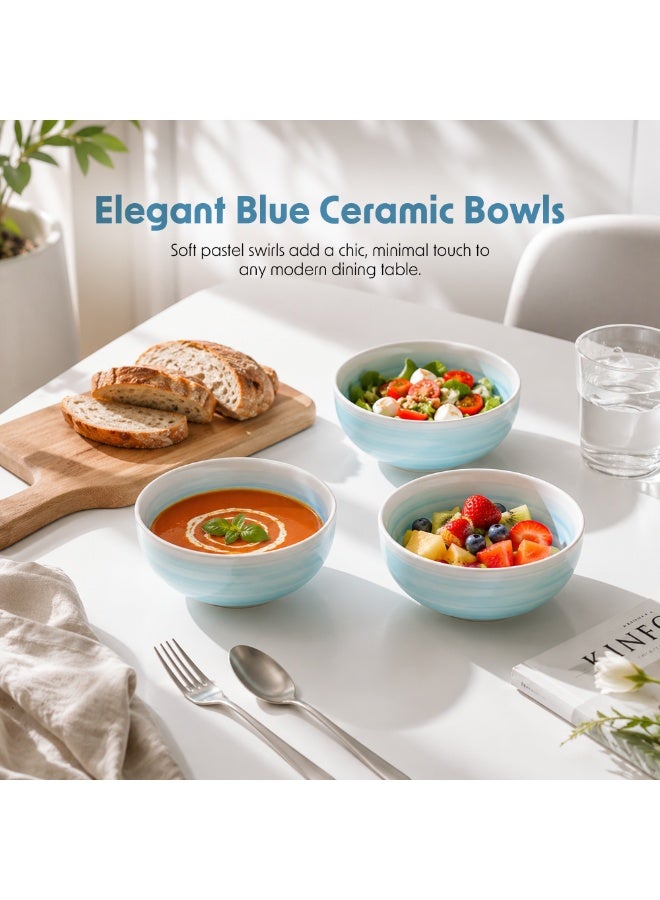 Blue Ceramic Bowl 6 Piece Set Microwave Dishwasher Safe Serving Bowls for Soup Rice Cereal Salad Snacks Dessert Kitchen Dining and Restaurant Use - Image 4