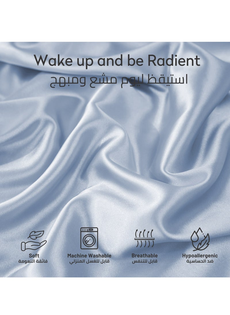 دوناتيلا - ساتان سادات 2 قطعة غطاء وسادة ناعم وحريري للشعر والعناية بالبشرة مع إغلاق المغلف (بدون إدراج وسادة) ، رمادي أزرق - Image 1