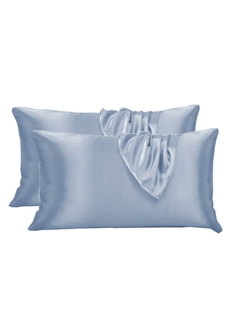 Donetella Satin Pillowcases 2-Pcs Soft And Silky Pillow Cover For Hair And Skin Care With Envelope Closure (Without Pillow Insert),Grey Blue