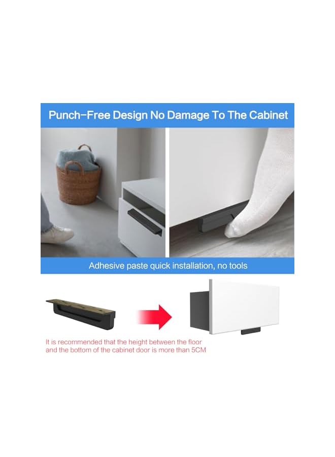 The Bros 2 عبوة مقابض خزائن لاصقة، سحب بالقدم لخزانة القمامة، سحب خزانة بدون استخدام اليدين للمطبخ والحمام، سحب قدم خزانة بطول 4.72 بوصة للاستخدام المنزلي والمكتبي (أسود غير لامع) - Image 4
