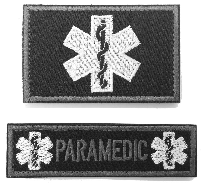 WZT 2 Pieces Paramedic Morale Tactical Patch with Backing Decorative Embroidered Badge Appliques Black