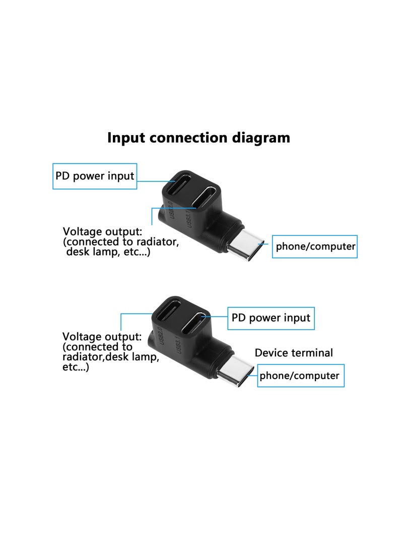 Captaintech SYOSI USB C Adapter, Type-C to 2 USB 3.1 USB C PD100W Charging Connector, 90 Degree USB C Male to Dual USB-C Female Adapter for Smartphone Laptop Tablet Steam Deck - Image 3