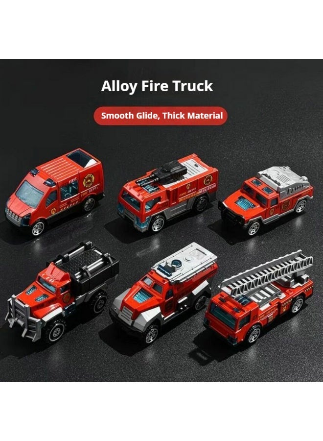 1:64 scale alloy simulation fire truck 6-piece car model children's toy - Image 1
