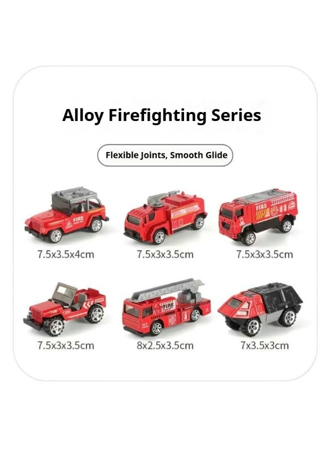 1:64 scale alloy simulation fire truck 6-piece car model children's toy - Image 2