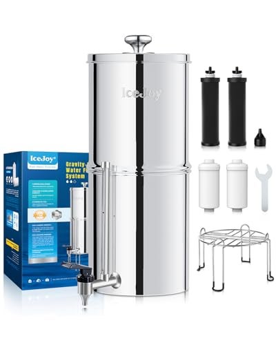 IceJoy 8-Stage Gravity Water Filtration System 3.0 Gallon-304 Stainless Steel Countertop System with 4 Filters and StandReduce 99.9% Chlorine, NSF/ANS 42 Certifcation - Image 1