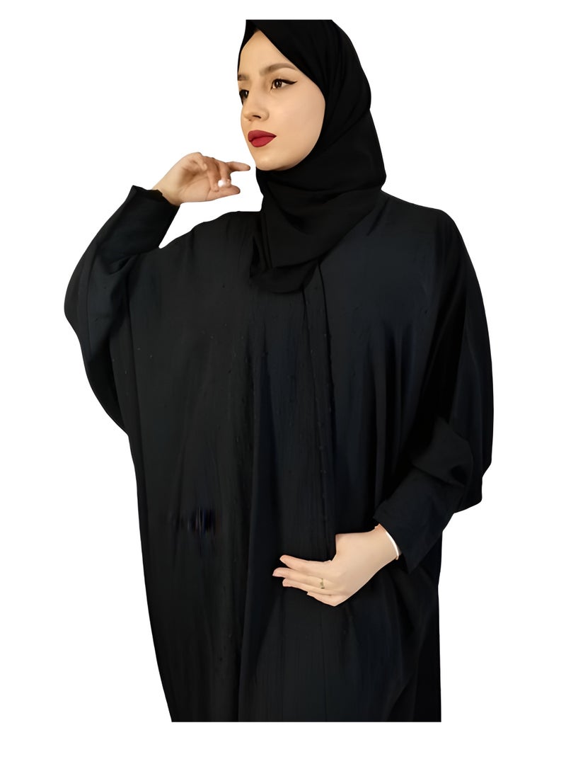 Classic - Elegance Redefined: Dotted Emirati Abaya in Chinese Fabric, Paired with a Plain Black Veil - Image 1