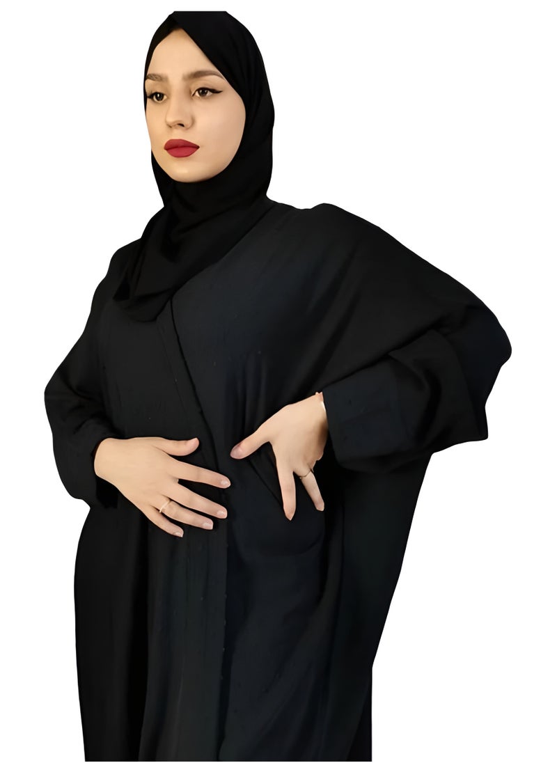 Classic - Elegance Redefined: Dotted Emirati Abaya in Chinese Fabric, Paired with a Plain Black Veil - Image 1