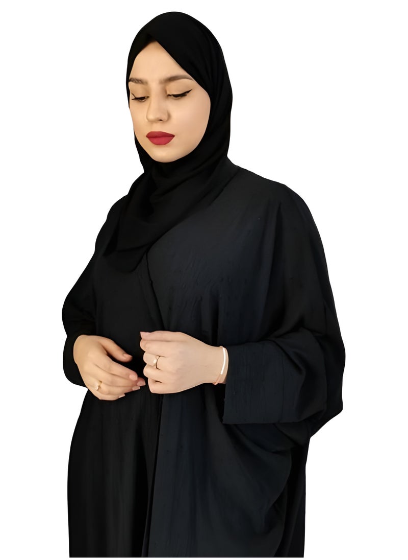 Classic - Elegance Redefined: Dotted Emirati Abaya in Chinese Fabric, Paired with a Plain Black Veil - Image 1