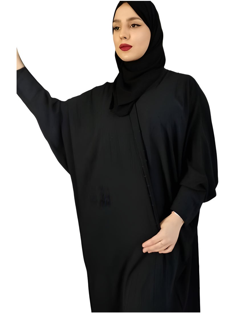 Classic - Elegance Redefined: Dotted Emirati Abaya in Chinese Fabric, Paired with a Plain Black Veil - Image 1