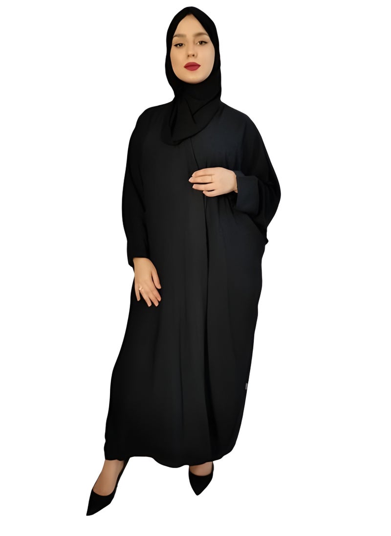 Classic - Elegance Redefined: Dotted Emirati Abaya in Chinese Fabric, Paired with a Plain Black Veil - Image 1
