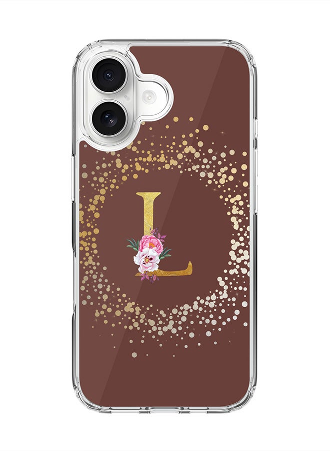 Stylizedd Classic Clear MagSafe Case for iPhone 17 , Hybrid Soft Case Flexible Edges Anti Drop TPU PC Gel Thin Transparent Cover [ Designed for iPhone 17 ] - Custom Monogram Initial Letter Floral Pattern Alphabet - L  (Brown )