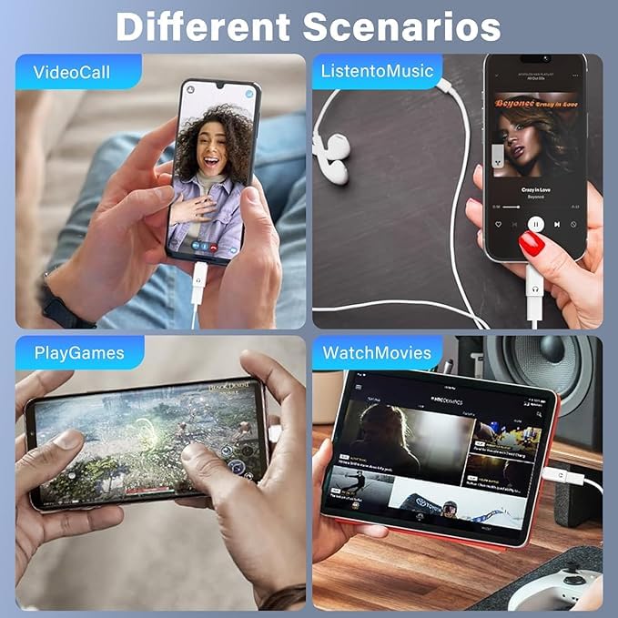 Wefly Light-ning to C Earphone Converter with Lanyard Holes, Type C Male to Light-ning Female Aluminum Alloy Portable Audio Adapter for IP/Hone 16/15, Support Hands-Free Calling, Volume Control - Image 5
