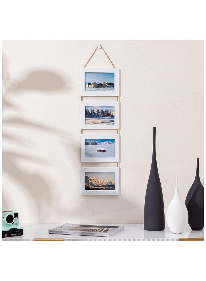 Soofam 4x6 inch Hanging Picture Frames Collage Wall Decor, 4-Frame Set, Rustic Solid Wood Photo Frame Pack of 4 Vintage White - Image 2