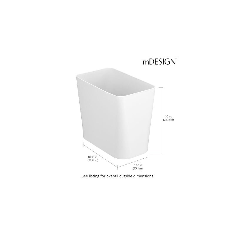 mDesign Plastic Small 3-Gallon Wastebasket, Trashcan Container Bin - for Bathroom, Bedroom, Kitchen, Home Office, Laundry Room - Holds Trash, Garbage, Waste - White - Image 3