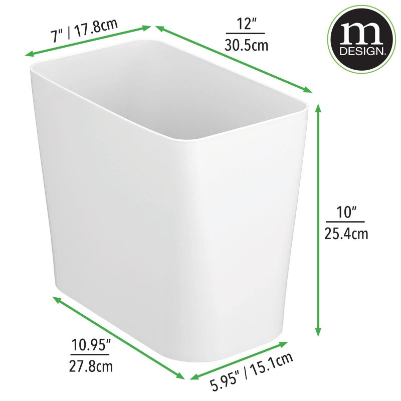 mDesign Plastic Small 3-Gallon Wastebasket, Trashcan Container Bin - for Bathroom, Bedroom, Kitchen, Home Office, Laundry Room - Holds Trash, Garbage, Waste - White - Image 4