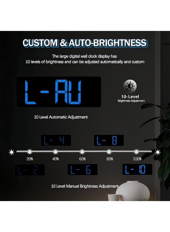 17.3" Large Digital Wall Clock, LED Digital Clock Large Display with Remote Control, Alarm Clock with Temp/DST/Dimmer/Humidity/Timer/Ambient Light - 12/24H, Alarm Wall Clock for Bedroom - Image 5