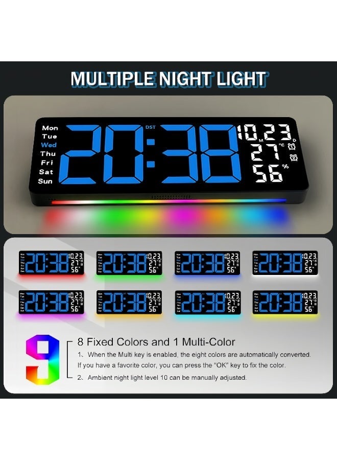 17.3" Large Digital Wall Clock, LED Digital Clock Large Display with Remote Control, Alarm Clock with Temp/DST/Dimmer/Humidity/Timer/Ambient Light - 12/24H, Alarm Wall Clock for Bedroom - Image 4