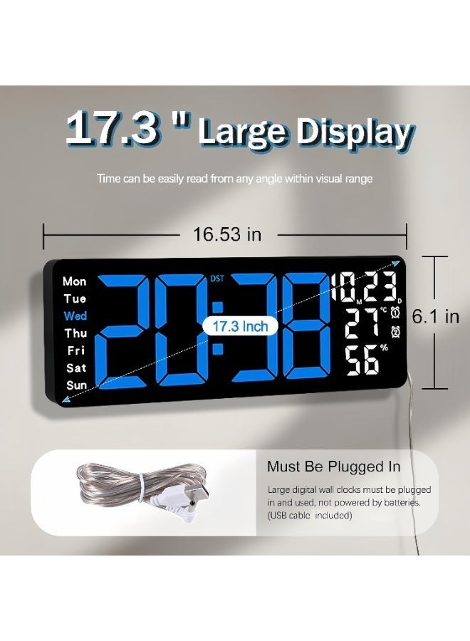 17.3" Large Digital Wall Clock, LED Digital Clock Large Display with Remote Control, Alarm Clock with Temp/DST/Dimmer/Humidity/Timer/Ambient Light - 12/24H, Alarm Wall Clock for Bedroom - Image 3