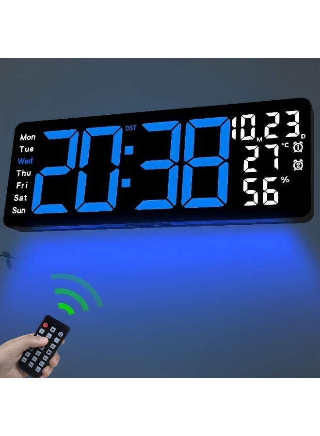 17.3" Large Digital Wall Clock, LED Digital Clock Large Display with Remote Control, Alarm Clock with Temp/DST/Dimmer/Humidity/Timer/Ambient Light - 12/24H, Alarm Wall Clock for Bedroom - Image 1