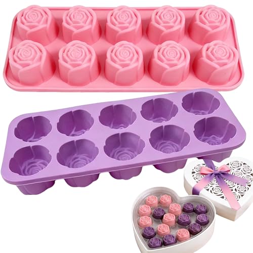 GARBODIY 2Packs Silicone Valentine Chocolate Molds 10-Cavity Rose-Shaped - Reusable Candy Mold for Truffles, Ice Cubes, Oskrieel Soap - Heat Resistant (-40°F to 446°F) - Image 1