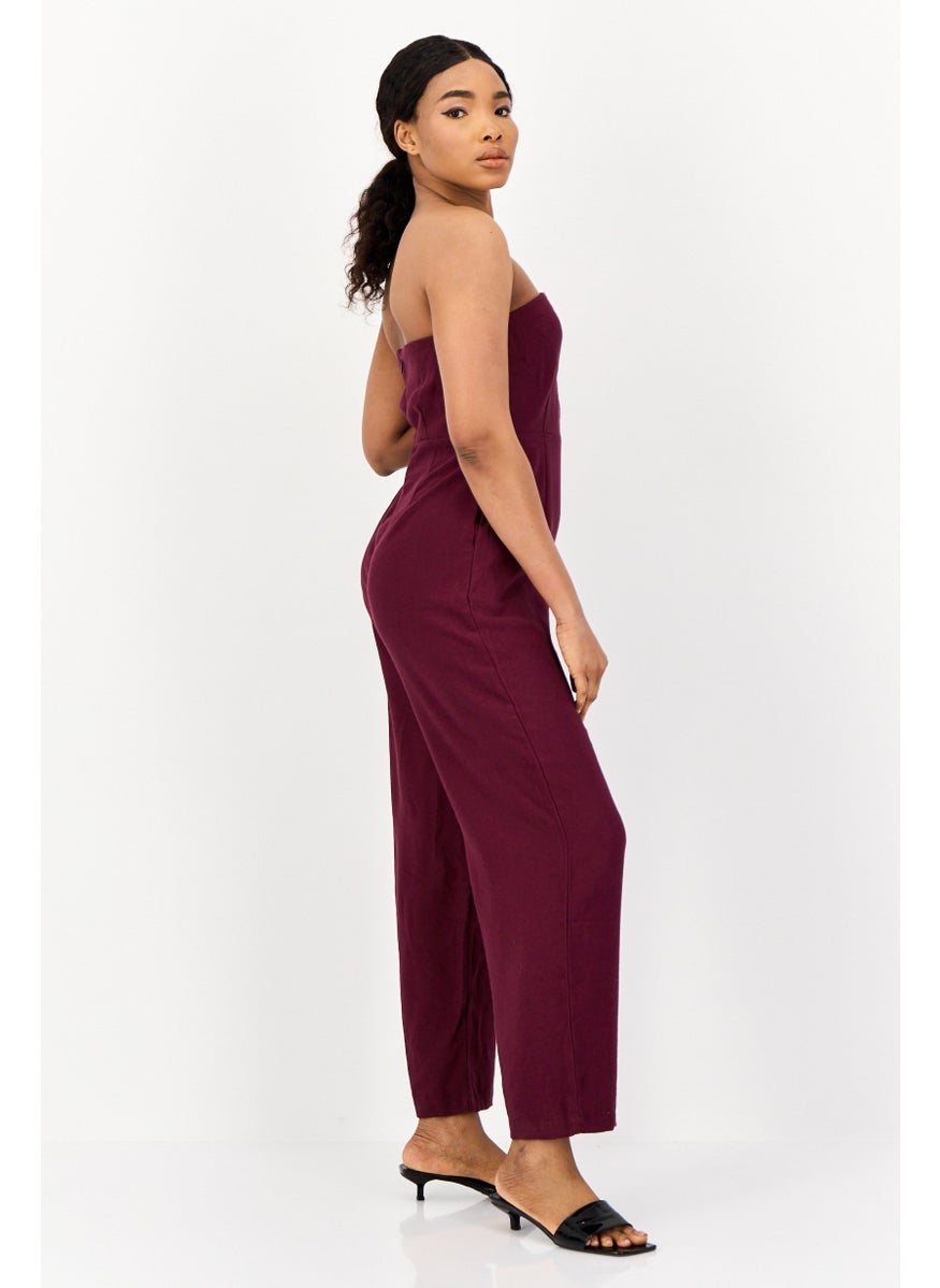 ONLY Women Plain Sleeveless Jumpsuit, Maroon  - Image 2