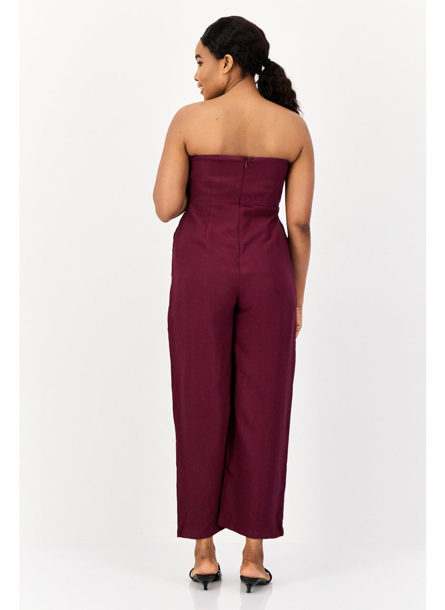 ONLY Women Plain Sleeveless Jumpsuit, Maroon  - Image 3