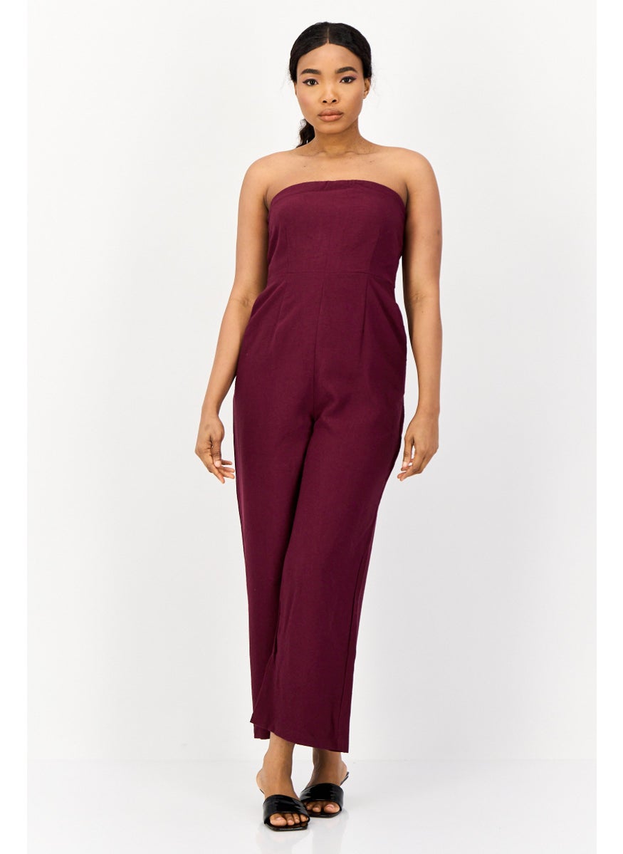 ONLY Women Plain Sleeveless Jumpsuit, Maroon  - Image 1