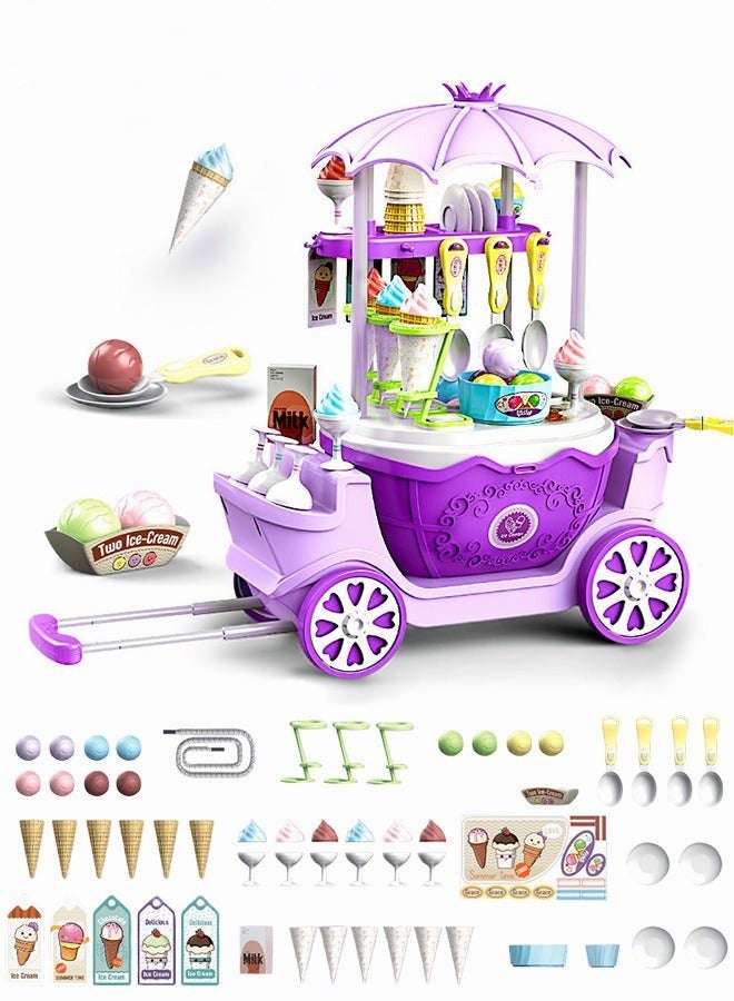 DURKU Ice Cream Cart and Pretend Play Food Set with 69 Pieces - 4 in 1 Simulation Ice Cream Truck Kit - Mini Ice Cream Toys for Kids Aged 3+ - Play House Toy Gift - Image 1