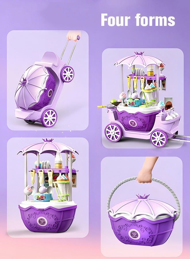 DURKU Ice Cream Cart and Pretend Play Food Set with 69 Pieces - 4 in 1 Simulation Ice Cream Truck Kit - Mini Ice Cream Toys for Kids Aged 3+ - Play House Toy Gift - Image 3