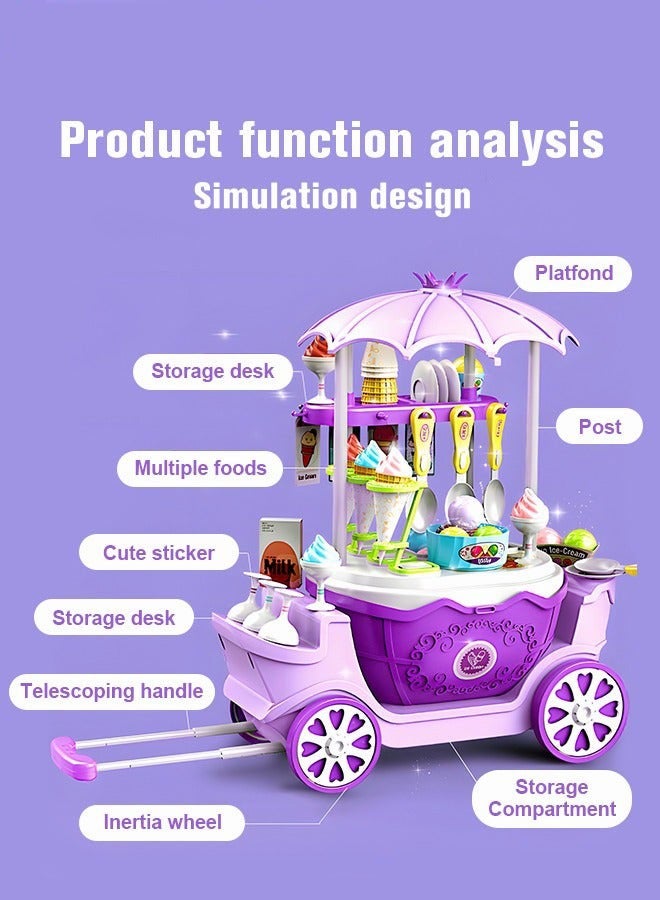 DURKU Ice Cream Cart and Pretend Play Food Set with 69 Pieces - 4 in 1 Simulation Ice Cream Truck Kit - Mini Ice Cream Toys for Kids Aged 3+ - Play House Toy Gift - Image 4