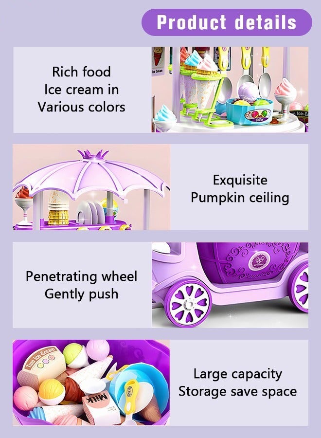DURKU Ice Cream Cart and Pretend Play Food Set with 69 Pieces - 4 in 1 Simulation Ice Cream Truck Kit - Mini Ice Cream Toys for Kids Aged 3+ - Play House Toy Gift - Image 5