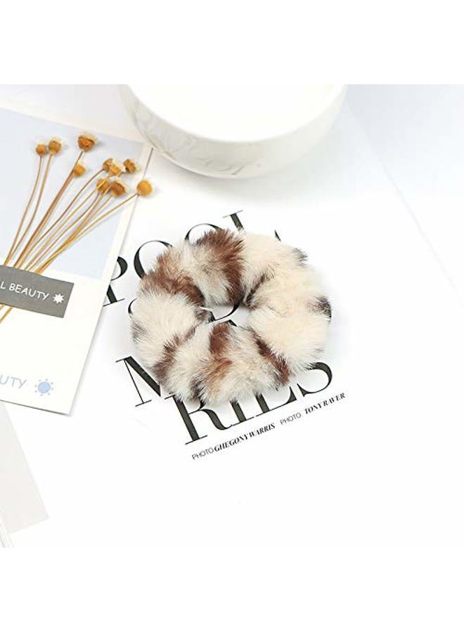 DINPREY Pack of 6 Faux Ru Furry Scrunchies, Fur Hair Bands Wristband Hair Rings, Women Girl kid's Faux Fur Fluffy Ball Hair Band Rope, Hair Tie Ponytail Holder Hair Accessories (6PCS-A) - Image 5